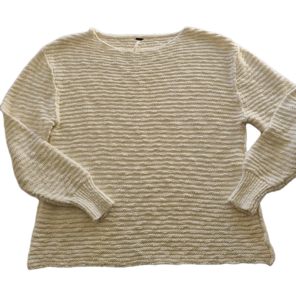 Free People Textured Knit Cream Pullover Sweater Women's Long Sleeve Size S